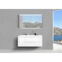 Design Badmöbel Set CUBO 120 cm Waschtisch, mit LED Spiegelschrank, INTARBAD Beton Anthrazit von Intarbad