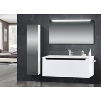 Design Badmöbel Set Waschtisch 120 cm Schwarz Hochglanz Griffleiste Weiß Hochglanz Lack von Intarbad