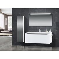 Design Badmöbel Set mit Waschtisch 120 cm, Grau Hochglanz Griffleiste Weiß Hochglanz Lack von Intarbad