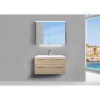 Design Badmöbel Valenta 90 cm Evermite Waschbecken Spiegelschrank Multilight Beton Anthrazit von Intarbad