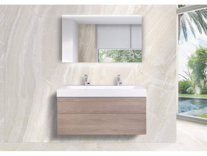 Doppelwaschtisch 120 cm Badmöbel Set grifflos, mit Led Lichtspiegel, Intarbad LIGNUM von Intarbad