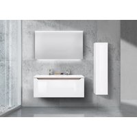 Doppelwaschtisch 120cm grifflos mit Led Spiegel und Hochschrank von Intarbad