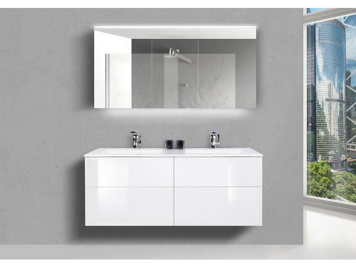 Doppelwaschtisch 140 cm Badmöbel SKY grifflos, Unterschrank mit LED Spiegelschrank von Intarbad