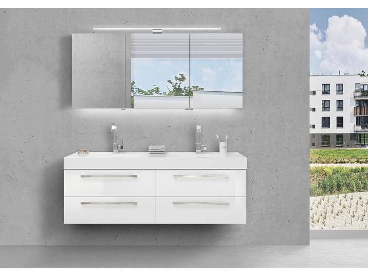 Doppelwaschtisch 160 cm Badmöbel Set mit Unterschrank, MULTI Light LED Spiegelschrank von Intarbad