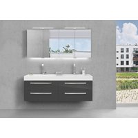 Doppelwaschtisch 160 cm Badmöbel mit Unterschrank, Spiegelschrank Beton Anthrazit von Intarbad