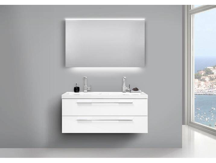 Doppelwaschtisch Badmöbel Set Weiss und LED Lichtspiegel von Intarbad