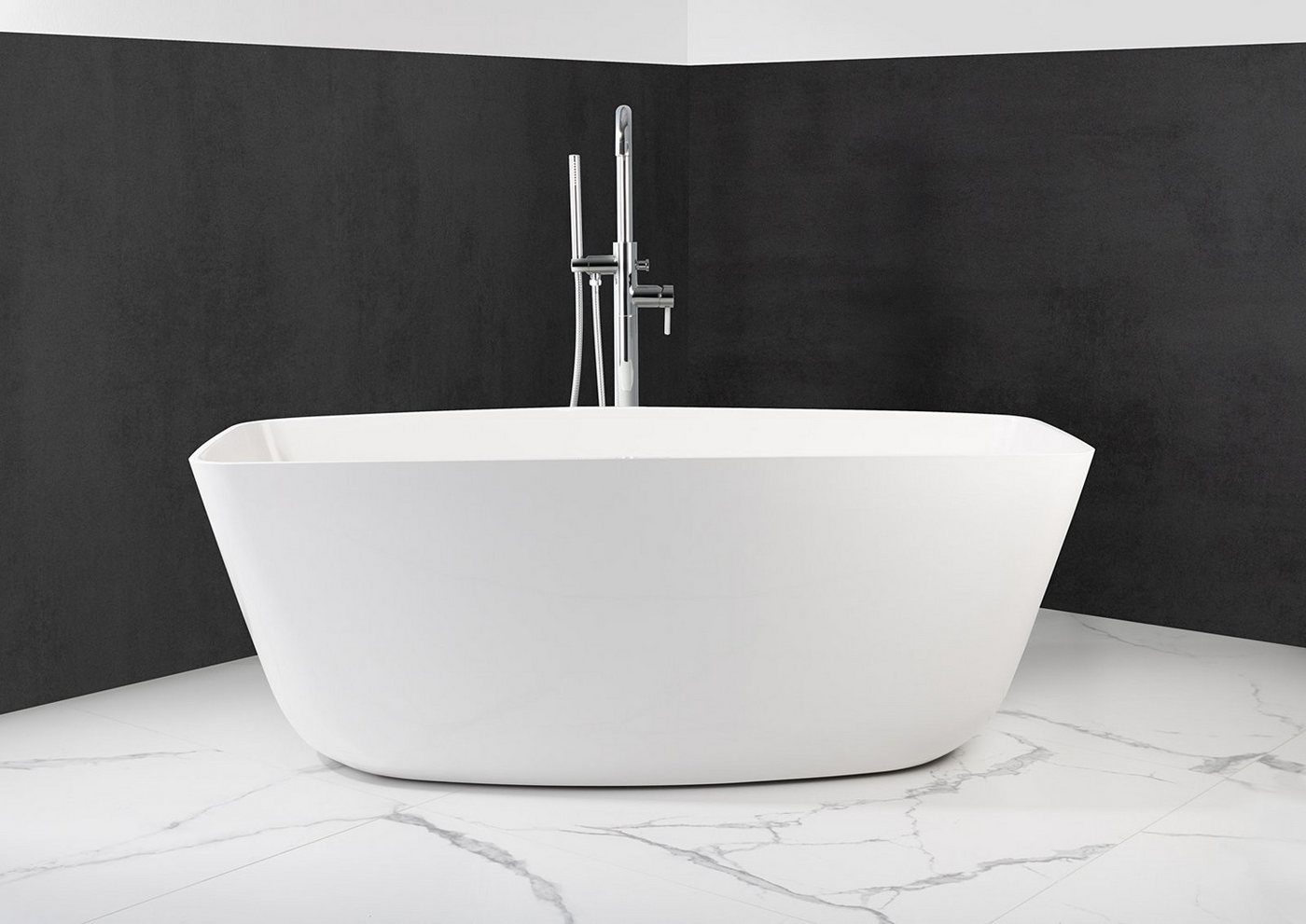 Intarbad Badewanne Freistehende Badewanne aus Mineralguss 156,5x70x58 cm in Weiß Glanz von Intarbad