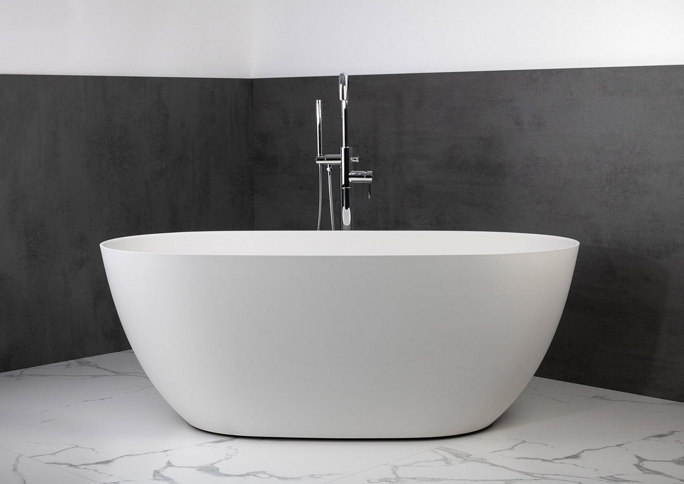 Intarbad Badewanne Freistehende Badewanne aus Mineralguss 160x74x60 cm in Weiß Glanz oder von Intarbad
