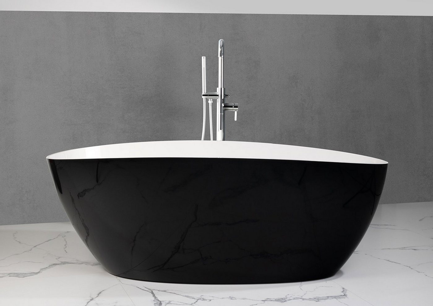 Intarbad Badewanne Freistehende Badewanne aus Mineralguss 170x77x62 cm in Schwarz von Intarbad