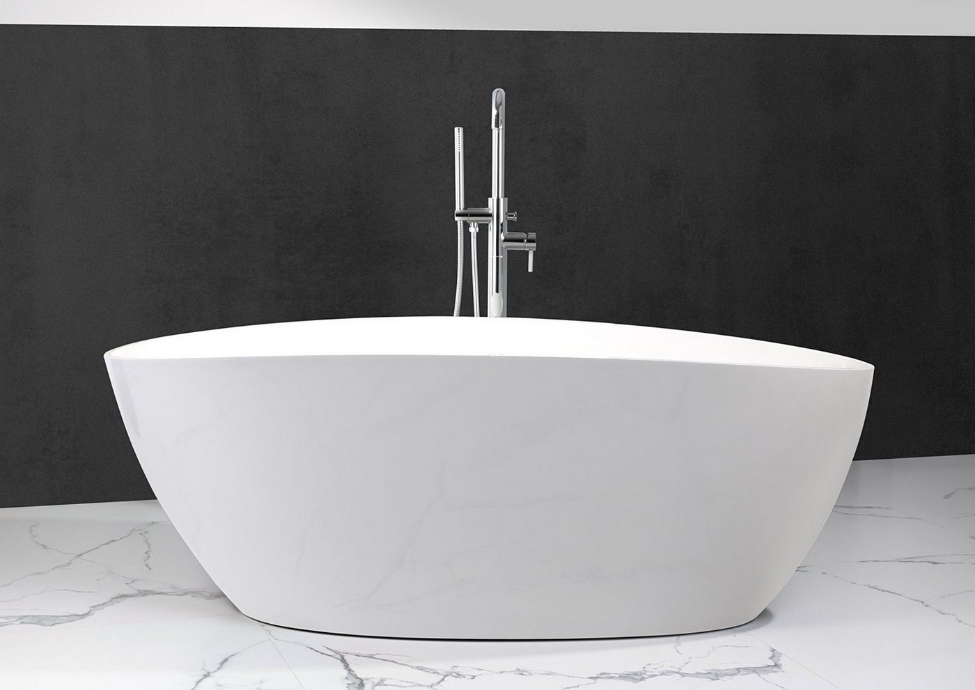 Intarbad Badewanne Freistehende Badewanne aus Mineralguss 170x77x62 cm in Weiß Glanz oder von Intarbad