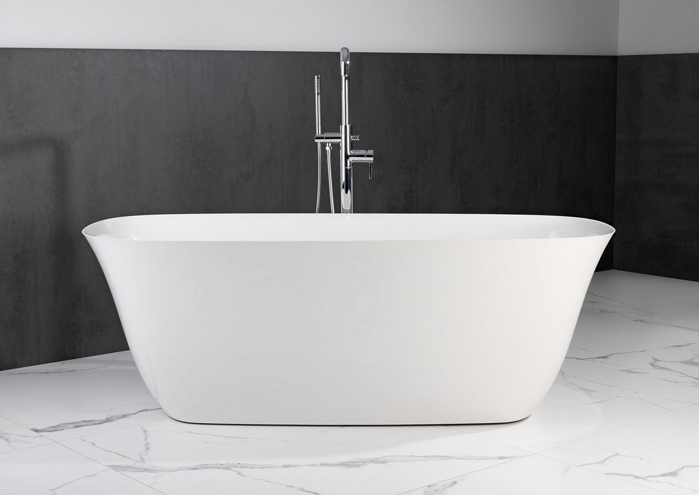 Intarbad Badewanne Freistehende Badewanne aus Mineralguss 170x77x62 cm in Weiß Glanz von Intarbad