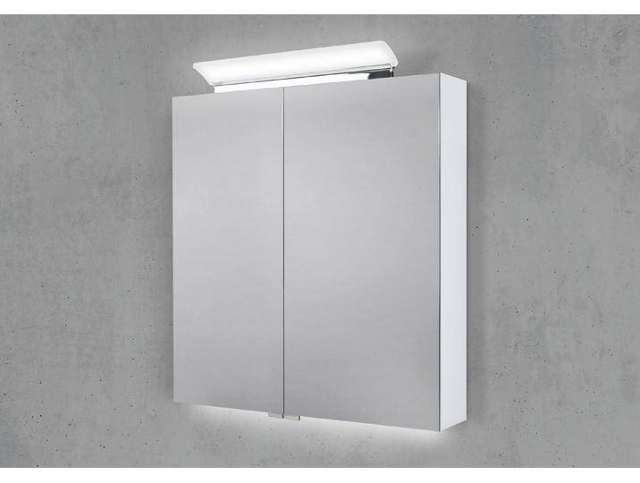 Intarbad Badezimmerspiegelschrank 70 cm LED Acryl Aufsatzleuchte doppelseitig verspiegelt Waschtisch, grau, Grau Hochglanz Lack von Intarbad