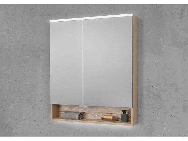 Intarbad Badezimmerspiegelschrank 70 cm mit offenem Fach integrierte MULTI Light LED Waschtisch, Anthrazit Hochglanz Lack von Intarbad