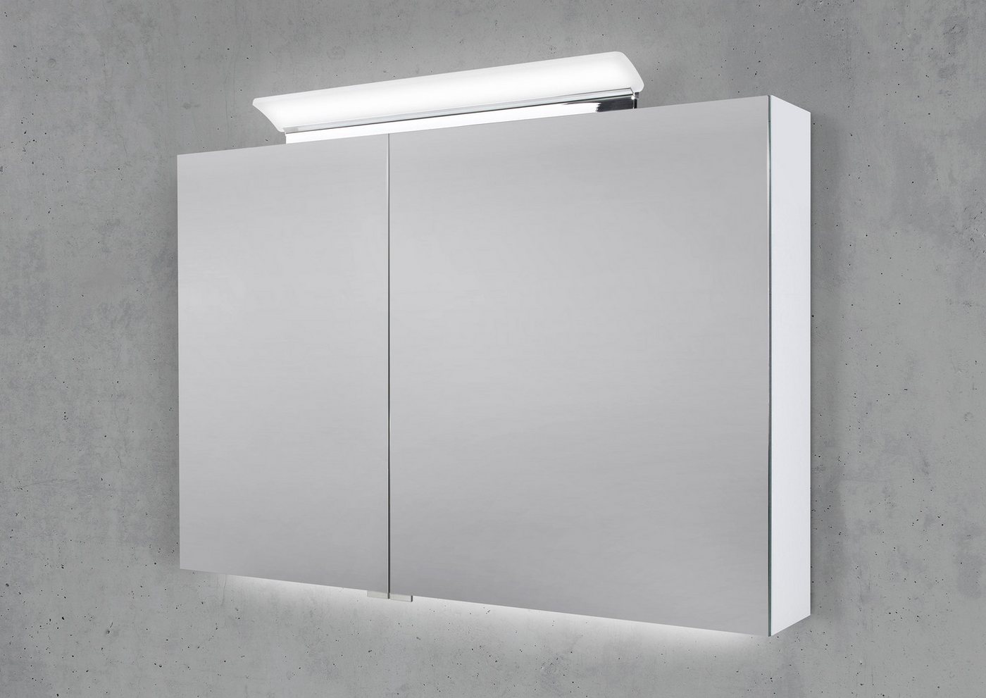 Intarbad Badezimmerspiegelschrank Spiegelschrank 100 cm LED Acryl Aufsatzleuchte doppelseitig von Intarbad