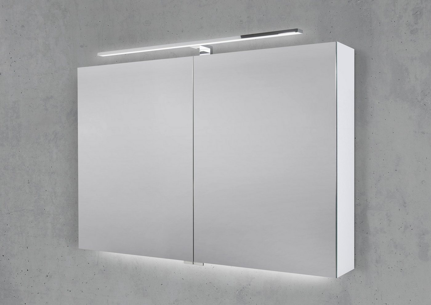 Intarbad Badezimmerspiegelschrank Spiegelschrank 100 cm mit LED Chrom Beleuchtung Doppelspiegeltüren von Intarbad