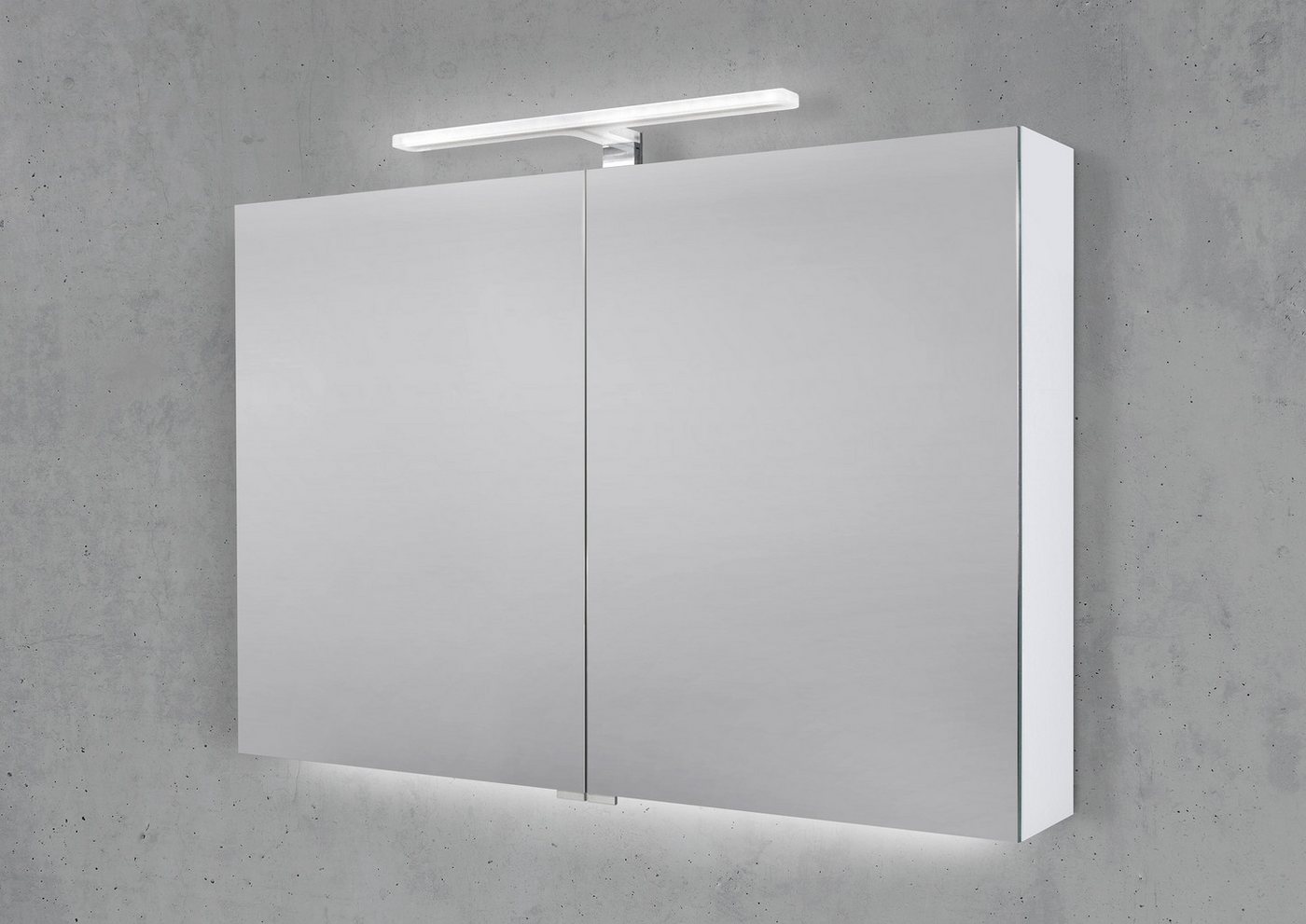 Intarbad Badezimmerspiegelschrank Spiegelschrank 100 cm mit MULTI LED Acryl Aufsatzleuchte von Intarbad
