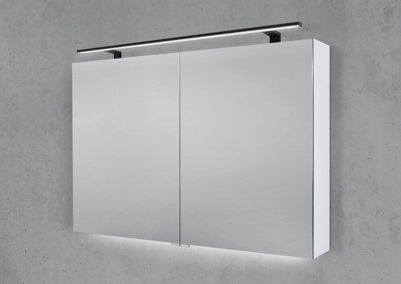 Intarbad Badezimmerspiegelschrank Spiegelschrank 100 cm mit MULTI LED Aufsatzleuchte Doppelspiegeltüren von Intarbad