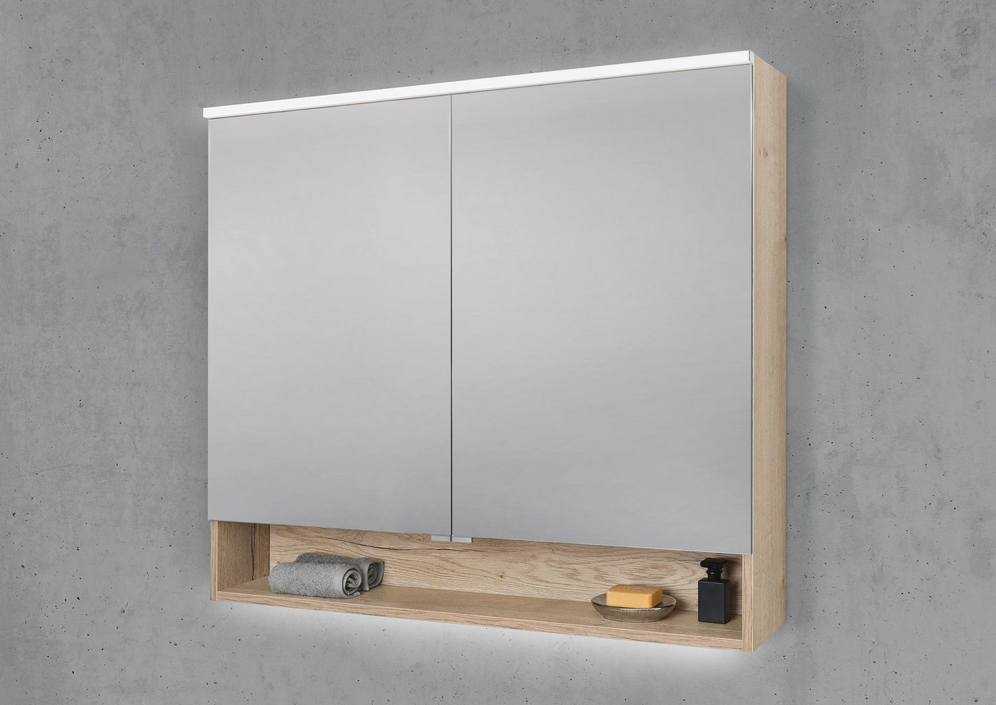 Intarbad Badezimmerspiegelschrank Spiegelschrank 100 cm mit offenem Fach MULTI Light LED Beleuchtung von Intarbad