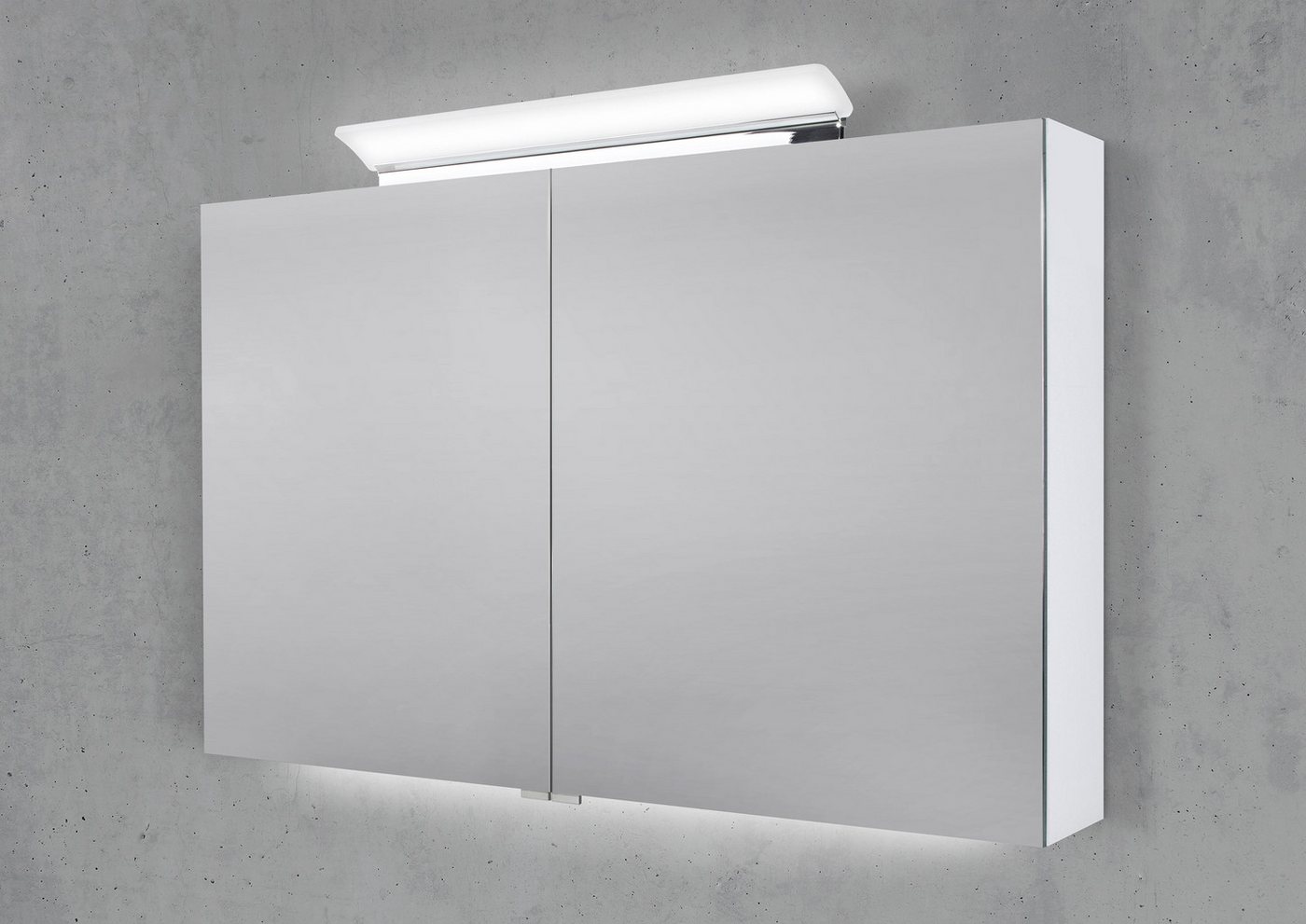Intarbad Badezimmerspiegelschrank Spiegelschrank 110 cm LED Acryl Aufsatzleuchte doppelseitig von Intarbad