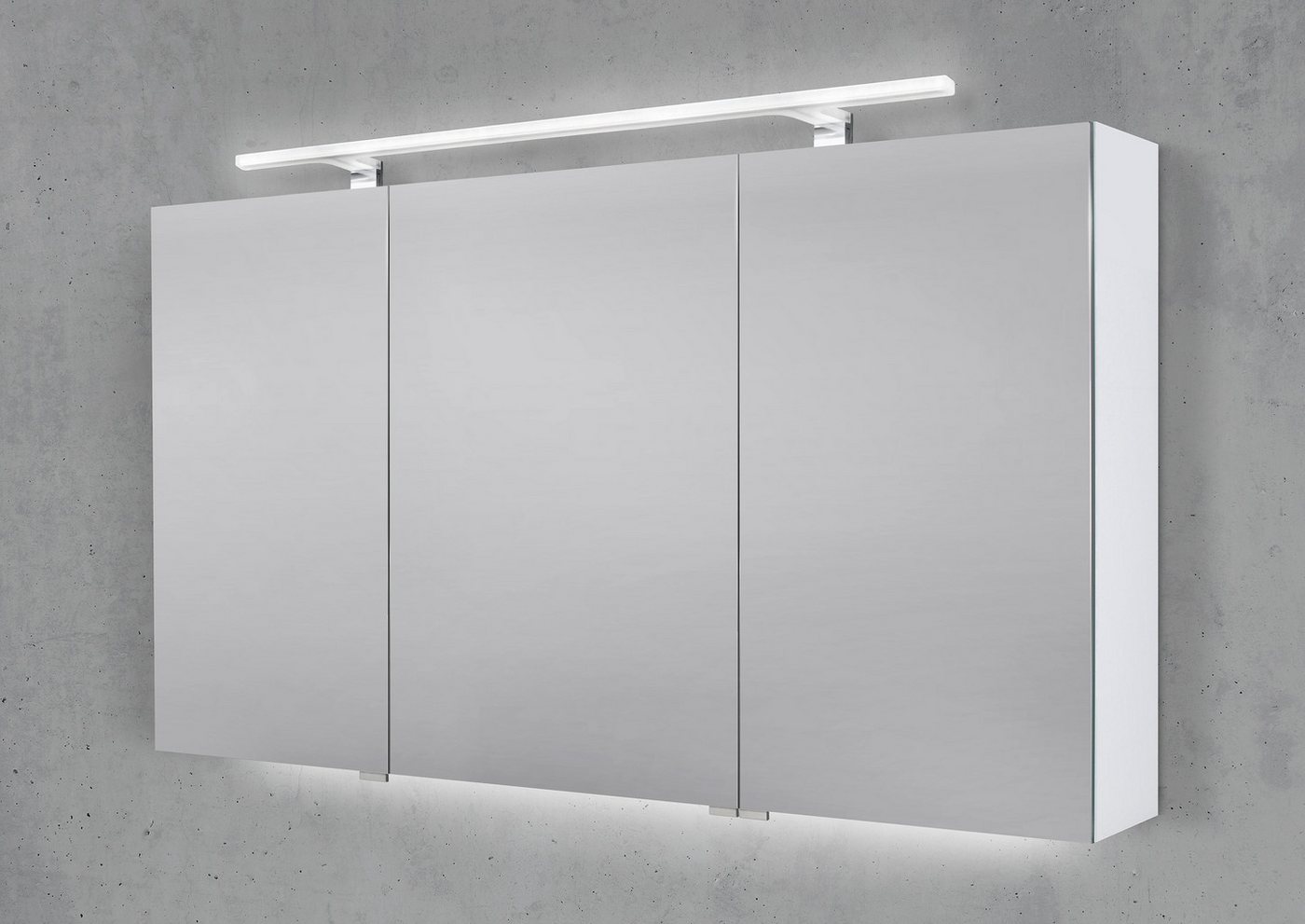 Intarbad Badezimmerspiegelschrank Spiegelschrank 130 cm mit MULTI LED Acryl Aufsatzleuchte von Intarbad