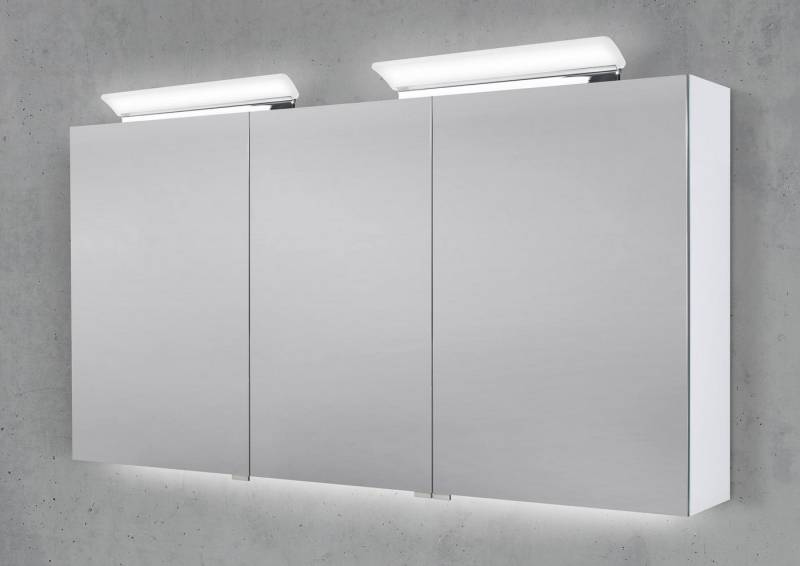 Intarbad Badezimmerspiegelschrank 140 cm 2x LED Acryl Aufsatzleuchte doppelseitig Waschtisch von Intarbad