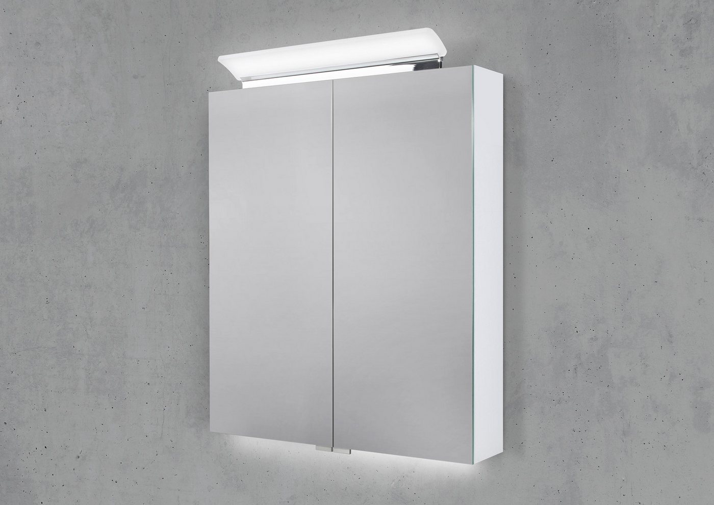 Intarbad Badezimmerspiegelschrank Spiegelschrank 60 cm LED Acryl Aufsatzleuchte doppelseitig verspiegelt von Intarbad