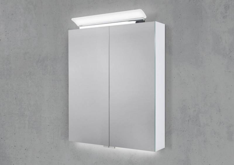 Intarbad Badezimmerspiegelschrank Spiegelschrank 60 cm LED Acryl Aufsatzleuchte doppelseitig verspiegelt von Intarbad