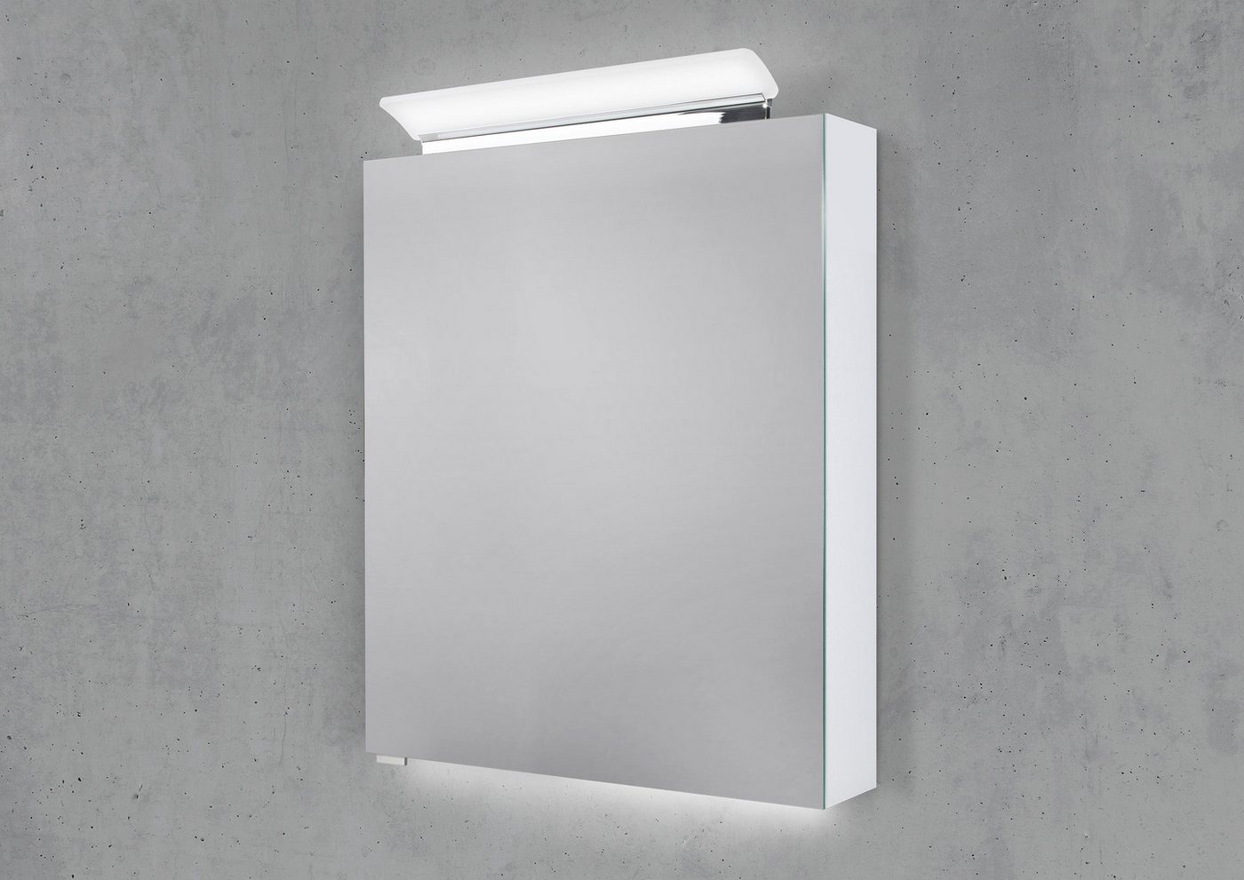Intarbad Badezimmerspiegelschrank Spiegelschrank 60 cm LED Acryl Aufsatzleuchte doppelseitig verspiegelt von Intarbad