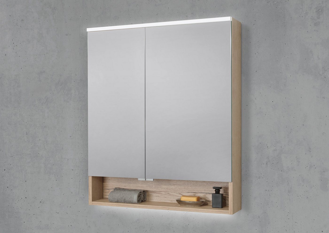 Intarbad Badezimmerspiegelschrank Spiegelschrank 70 cm mit offenem Fach integrierte MULTI Light LED von Intarbad