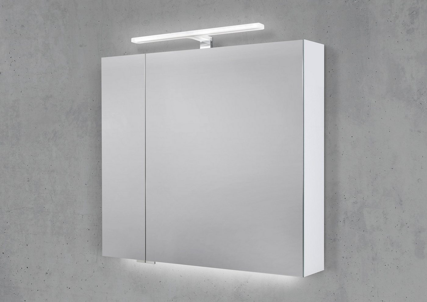 Intarbad Badezimmerspiegelschrank Spiegelschrank 80 cm mit MULTI LED Acryl Aufsatzleuchte von Intarbad