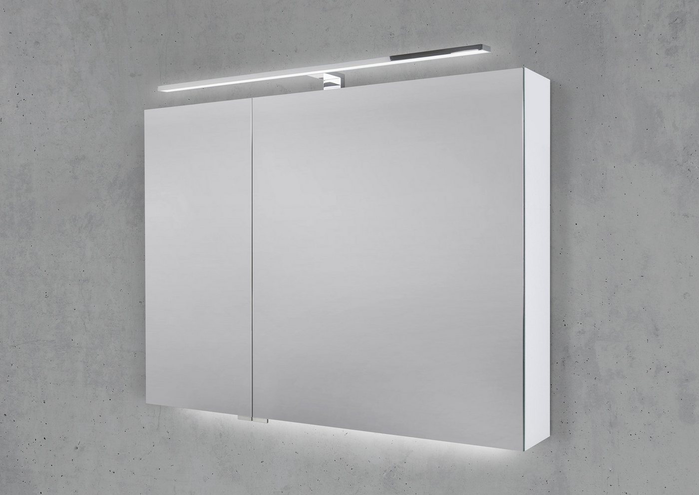 Intarbad Badezimmerspiegelschrank Spiegelschrank 90 cm mit LED Chrom Beleuchtung Doppelspiegeltüren Weiß Intarbad Badezimmerspiegelschrank Spiegelschrank 90 cm mit LED Chrom Beleuchtung Doppelspiegeltüren Weiß von Intarbad