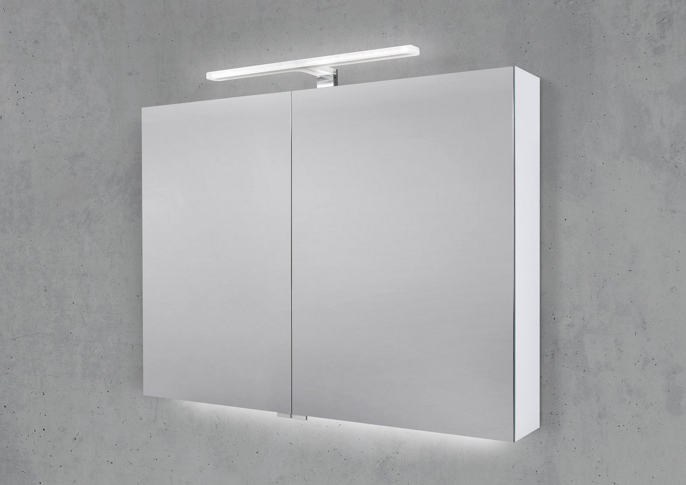Intarbad Badezimmerspiegelschrank Spiegelschrank 90 cm mit MULTI LED Acryl Aufsatzleuchte von Intarbad