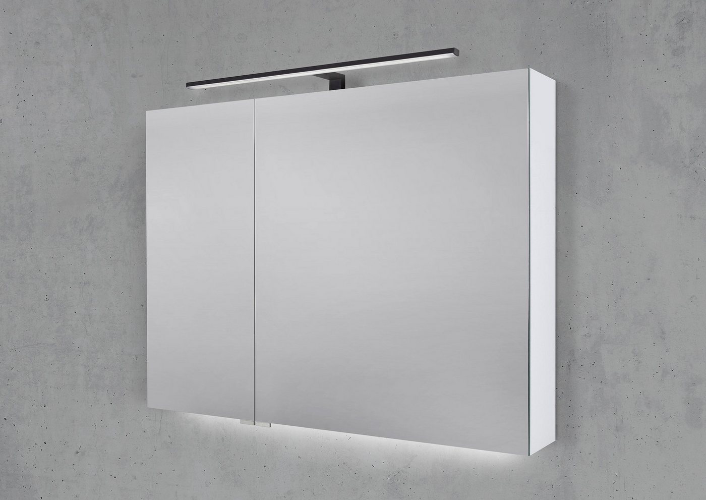 Intarbad Badezimmerspiegelschrank 90 cm mit MULTI LED Aufsatzleuchte Weiß Matt Lack Waschtisch Intarbad Badezimmerspiegelschrank 90 cm mit MULTI LED Aufsatzleuchte Weiß Matt Lack Waschtisch von Intarbad