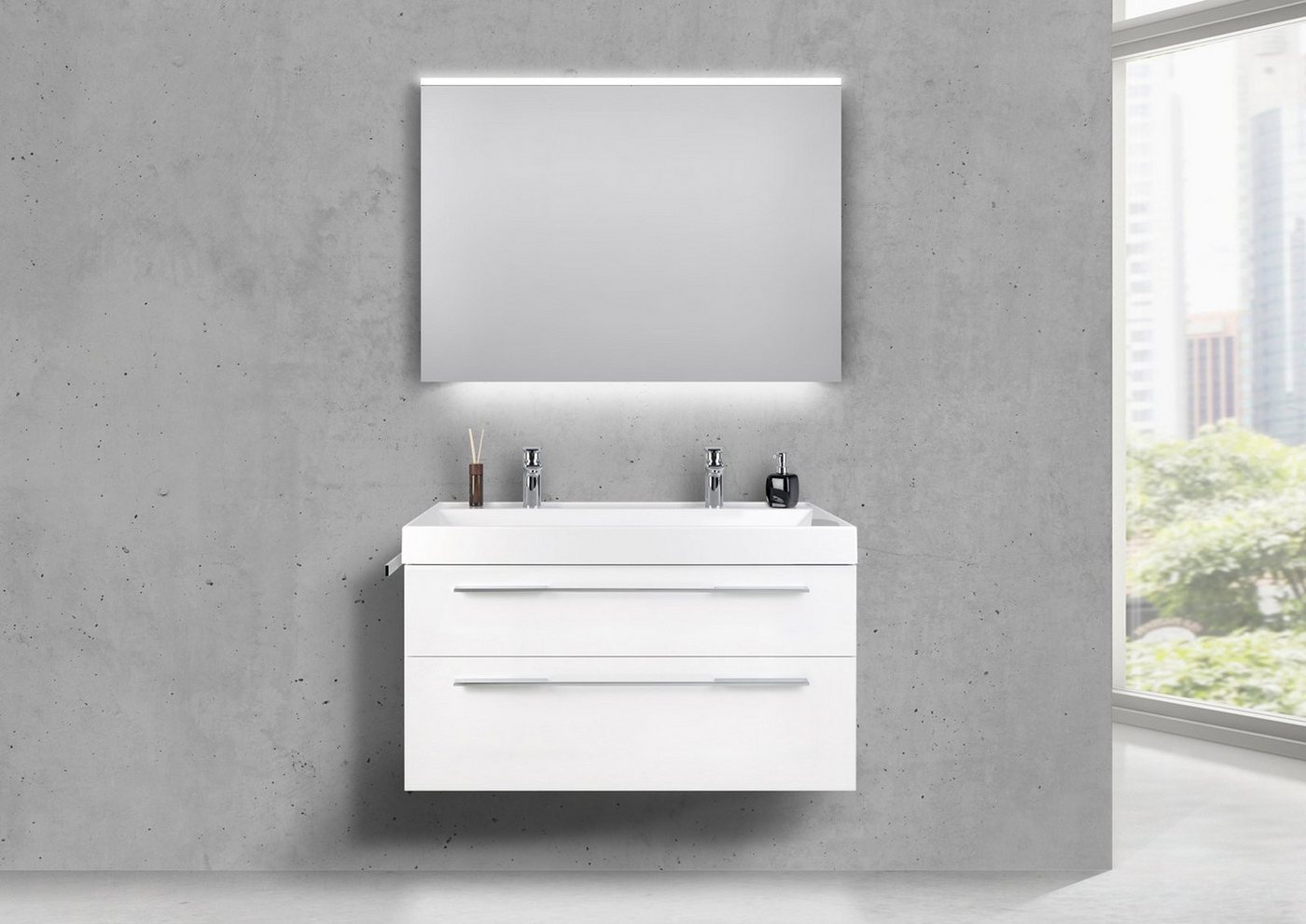 Intarbad Badmöbel-Set Badmöbel 100 cm Doppelwaschtisch Evermite, mit Unterschrank und Led Intarbad Badmöbel-Set Badmöbel 100 cm Doppelwaschtisch Evermite, mit Unterschrank und Led von Intarbad