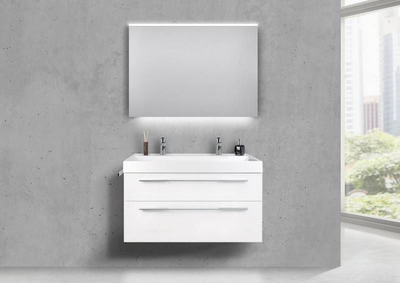 Intarbad Badmöbel-Set Badmöbel 100 cm Doppelwaschtisch Evermite, mit Unterschrank und Led von Intarbad