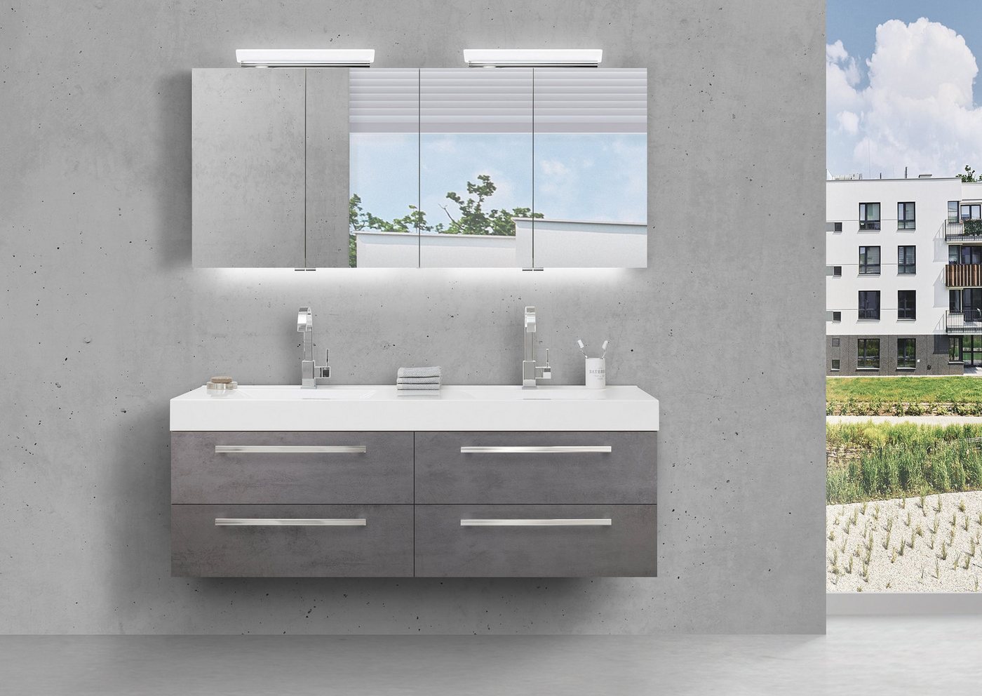 Intarbad Badmöbel-Set Badmöbel Doppelwaschtisch 160 cm mit Unterschrank Spiegelschrank Weiß Intarbad Badmöbel-Set Badmöbel Doppelwaschtisch 160 cm mit Unterschrank Spiegelschrank Weiß von Intarbad