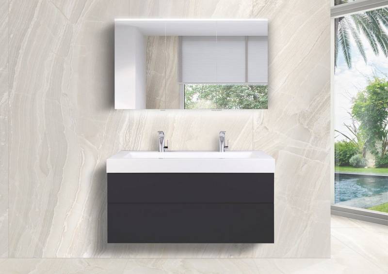 Intarbad Badmöbel-Set Badmöbel LIGNUM 120 cm Doppelwaschtisch, Multi Led Spiegelschrank von Intarbad