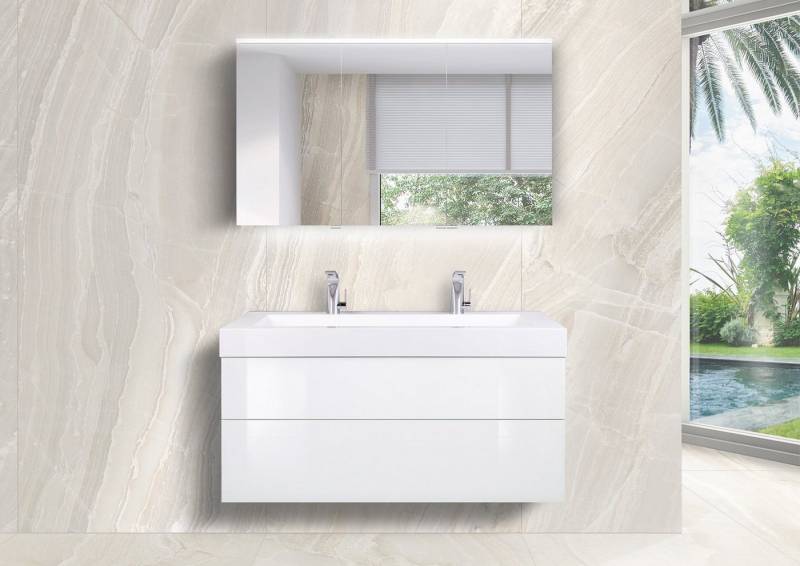 Intarbad Badmöbel-Set Badmöbel LIGNUM grifflos 120 cm Doppelwaschbecken, Multi Led von Intarbad