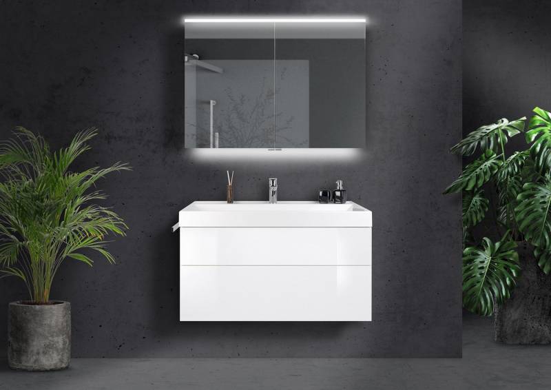 Intarbad Badmöbel-Set Badmöbel Set 100 cm, Multi LED Spiegelschrank, grifflos mit Push to von Intarbad