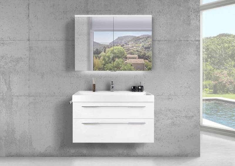 Intarbad Badmöbel-Set Badmöbel Set 100 cm, Spiegelschrank Multi LED beidseitig verspiegelt von Intarbad