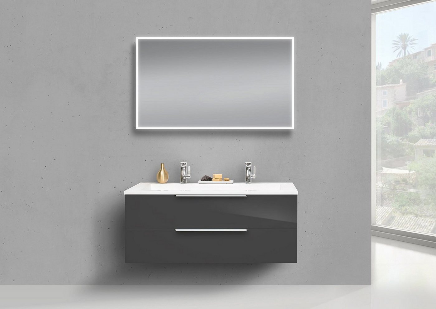 Intarbad Badmöbel-Set Badmöbel Set CUBO Doppelwaschtisch 120 cm Evermite, Unterschrank mit Intarbad Badmöbel-Set Badmöbel Set CUBO Doppelwaschtisch 120 cm Evermite, Unterschrank mit von Intarbad