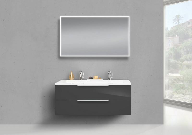 Intarbad Badmöbel-Set Badmöbel Set CUBO Doppelwaschtisch 120 cm Evermite, Unterschrank mit von Intarbad