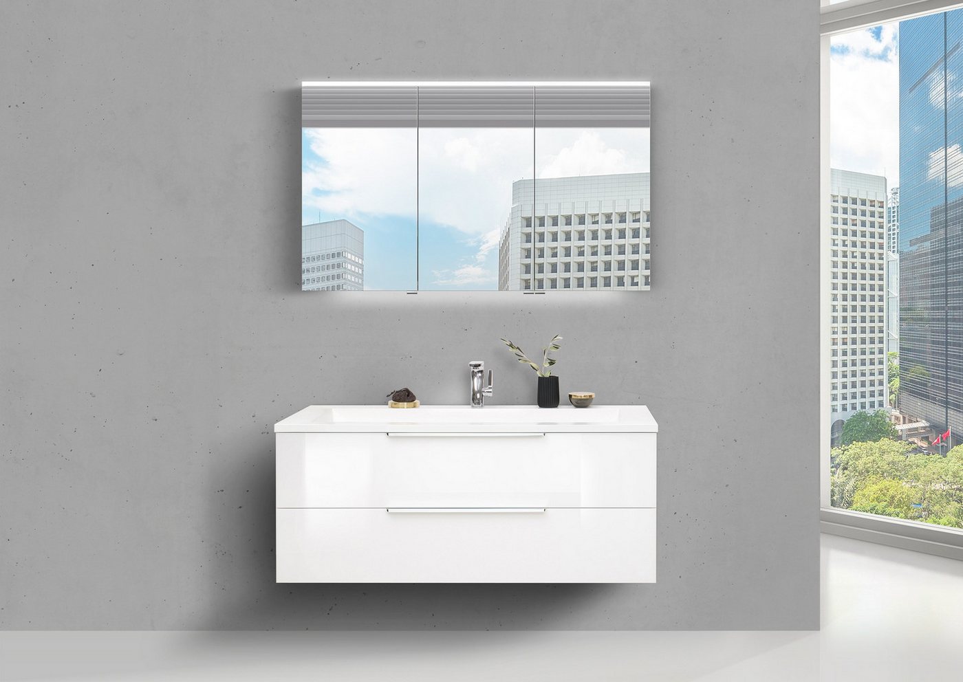 Intarbad Badmöbel-Set Badmöbel Set Cubo 120 cm, Evermite Waschtisch, Spiegelschrank Multi von Intarbad