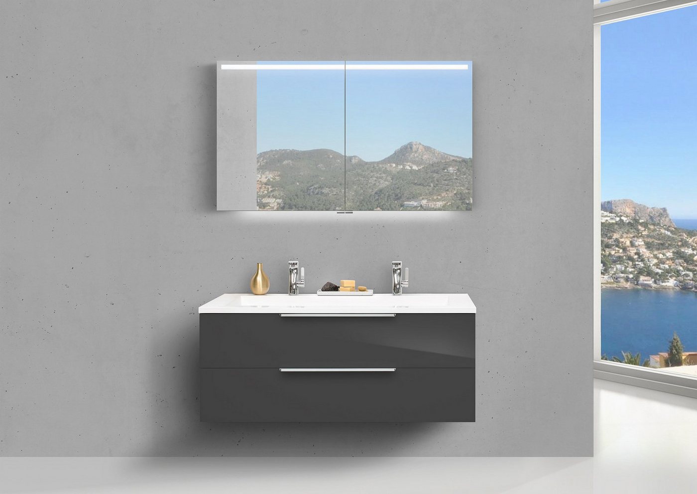 Intarbad Badmöbel-Set Badmöbel Set Cubo 120 cm Doppelwaschtisch, mit Unterschrank und Led Intarbad Badmöbel-Set Badmöbel Set Cubo 120 cm Doppelwaschtisch, mit Unterschrank und Led von Intarbad