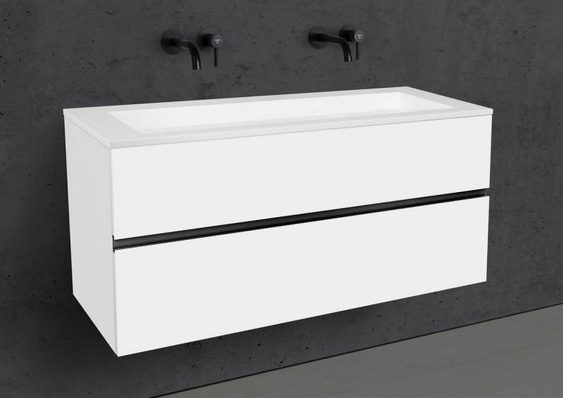 Intarbad Badmöbel-Set Badmöbel Set Cubo 120 cm Doppelwaschtisch & Unterschrank in Weiß von Intarbad