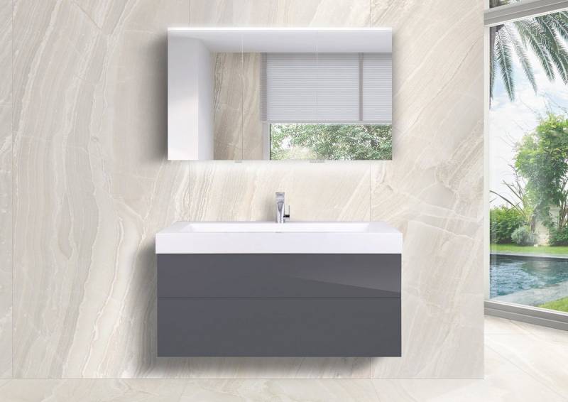 Intarbad Badmöbel-Set Badmöbel Set LIGNUM grifflos 120 cm Evermite Waschbecken von Intarbad