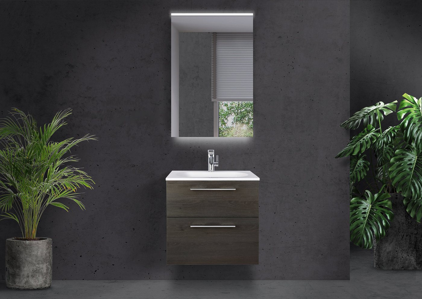 Intarbad Badmöbel-Set Badmöbel Set Modica 60 cm mit Evermite Waschtisch, Lichtspiegel LED Intarbad Badmöbel-Set Badmöbel Set Modica 60 cm mit Evermite Waschtisch, Lichtspiegel LED von Intarbad