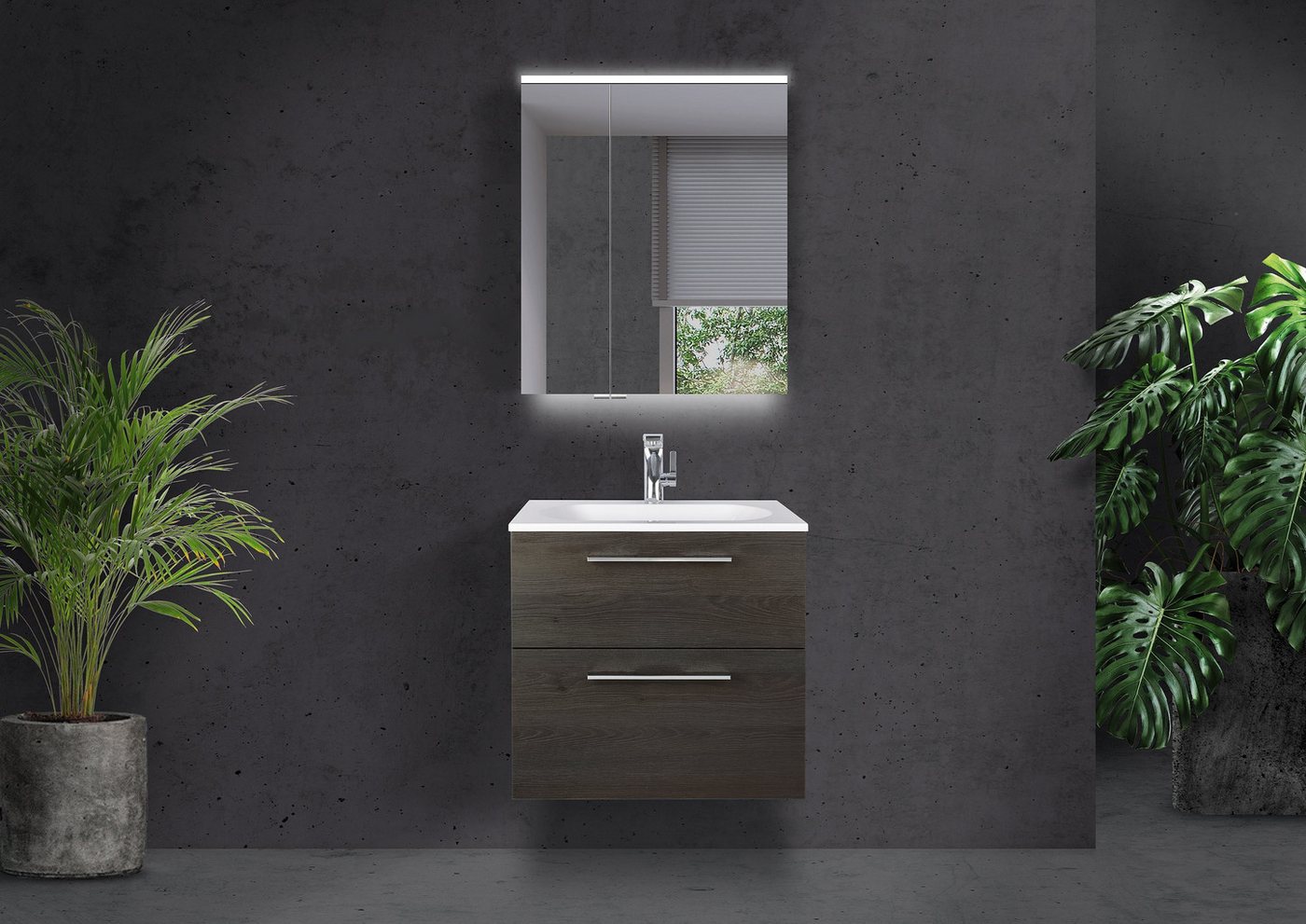 Intarbad Badmöbel-Set Badmöbel Set Modica 60 cm mit Evermite Waschtisch, Spiegelschrank mit Intarbad Badmöbel-Set Badmöbel Set Modica 60 cm mit Evermite Waschtisch, Spiegelschrank mit von Intarbad