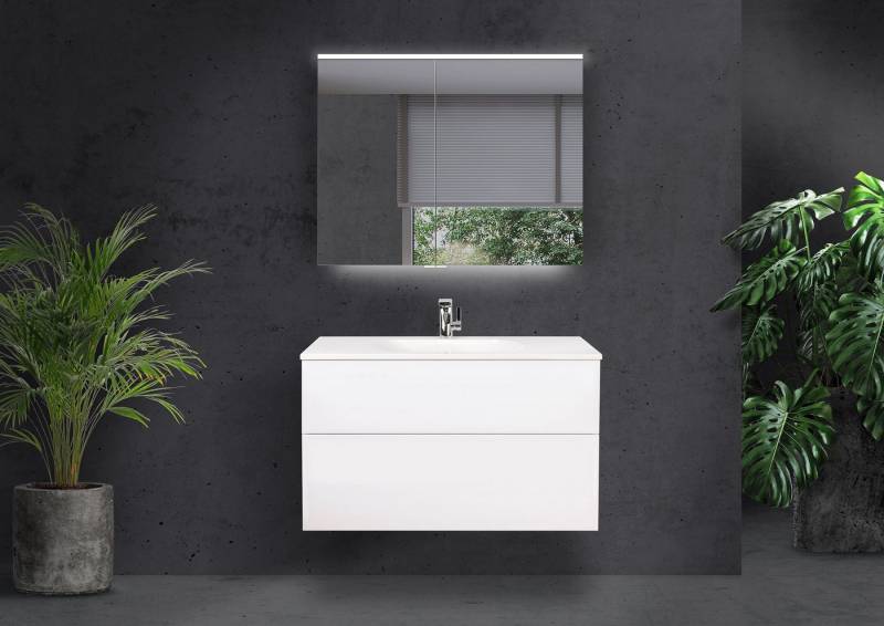 Intarbad Badmöbel-Set Badmöbel Set Modica 90 cm grifflos mit Evermite Waschtisch, LED Intarbad Badmöbel-Set Badmöbel Set Modica 90 cm grifflos mit Evermite Waschtisch, LED von Intarbad