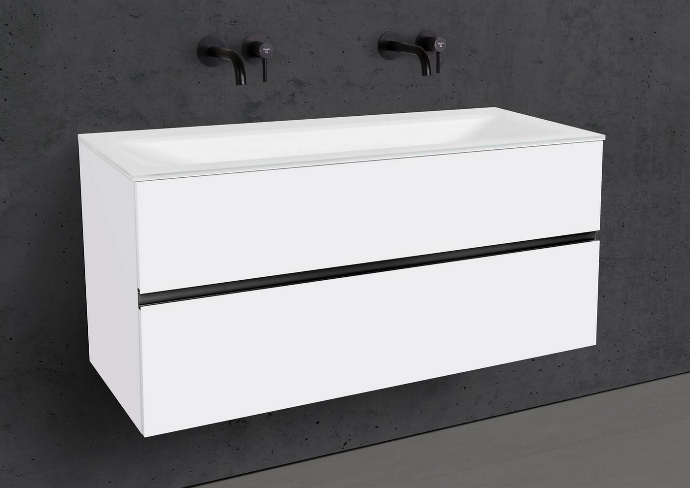 Intarbad Badmöbel-Set Badmöbel Set Saphir 120 cm Glasdoppelwaschtisch Optiwhite & von Intarbad